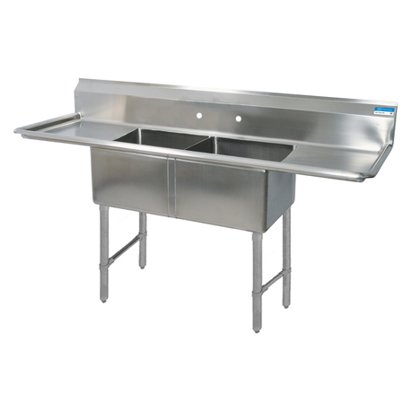 BK RESOURCES 23.5 in W x 75.25 in L x Free Standing, Stainless Steel, Two Compartment Sink 16 Gauge BKS6-2-18-14-18TS